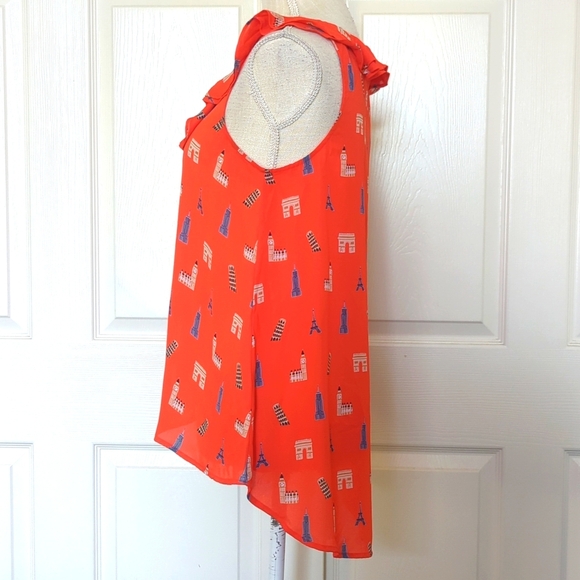 Maeve Anthropologie 'Aurelie Landmarks’ Sleeveless Ruffle Blouse - Picture 3 of 7